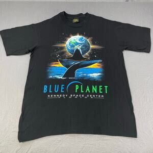 Kennedy Space Center Blue Planet 90s T Shirt Mens‎ Large Black Earth Whale NASA